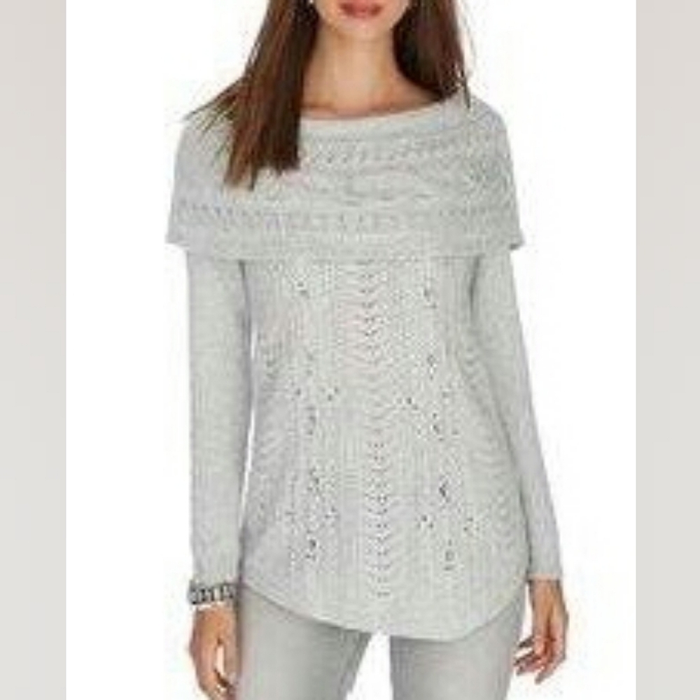 WHBM Off Shoulder Holiday Gemstone Asymmetric Hem Sweater, SZ XSmall